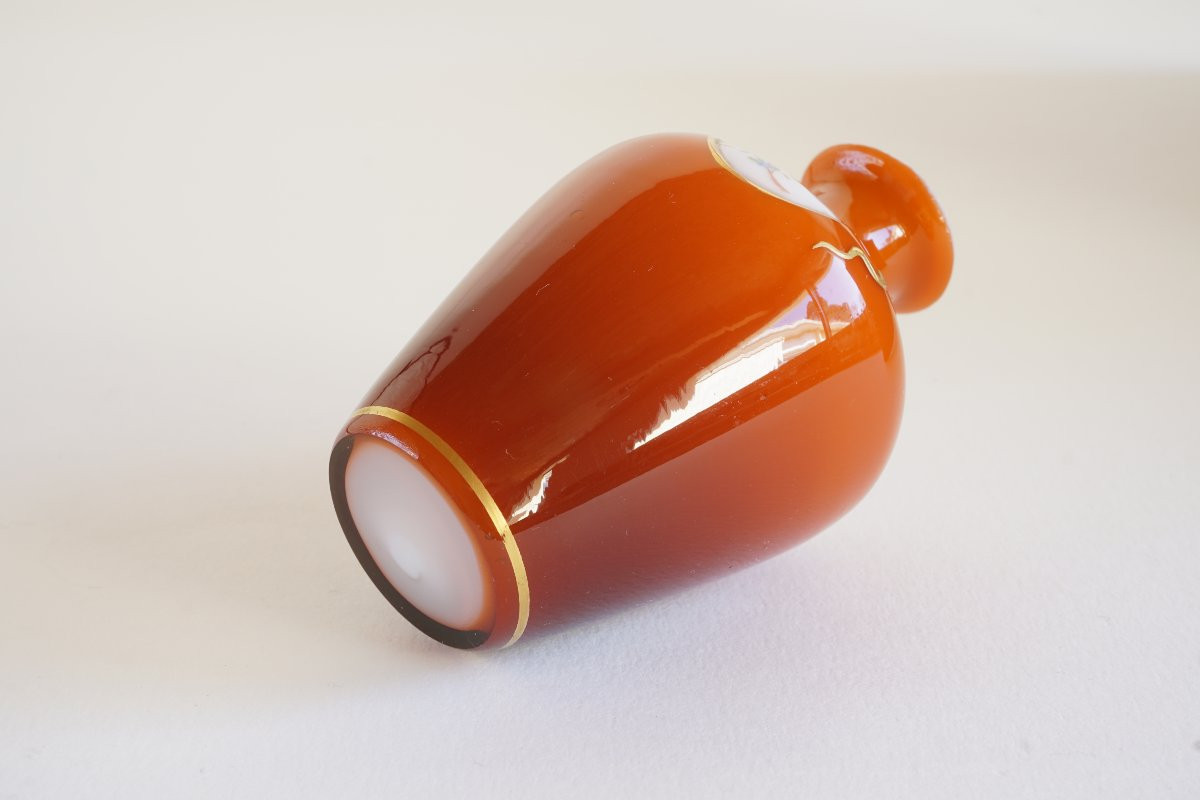  Hand-painted Opaline Overlay Mini Vase Baccarat ?-photo-4