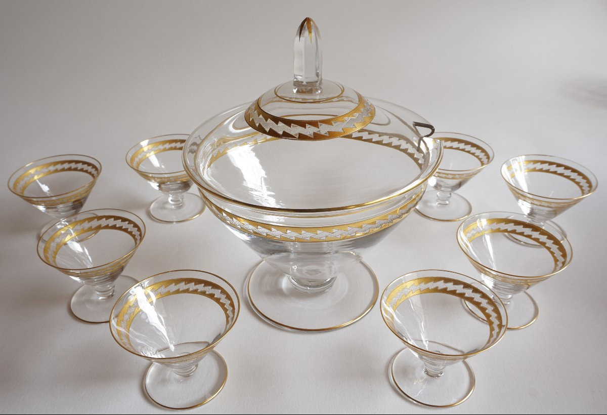 Service à fruits cristal Saint Louis doré