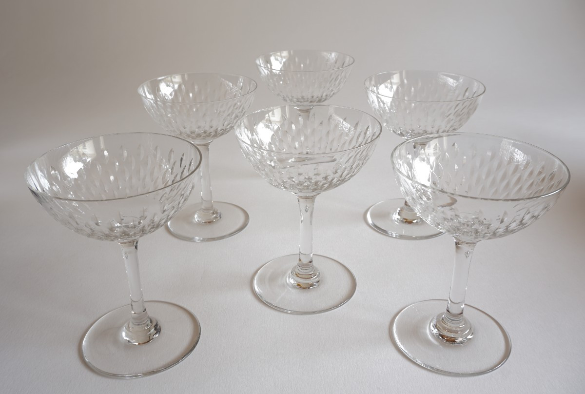 6 coupes à champagne cristal Baccarat modèle Paris