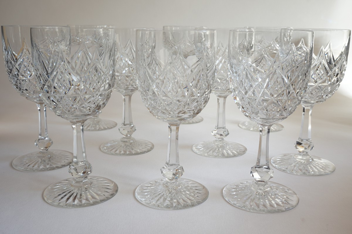 10 Water Glasses N°2 Baccarat Crystal Model Colbert