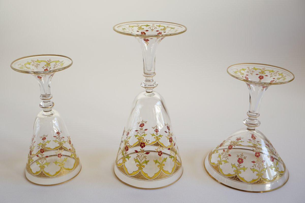 Set Of 36 Gilded And Enamelled Baccarat Crystal Glasses Similar To The Beaune Model-photo-1