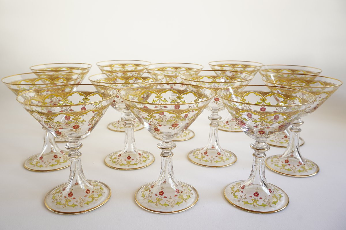 Set Of 36 Gilded And Enamelled Baccarat Crystal Glasses Similar To The Beaune Model-photo-5