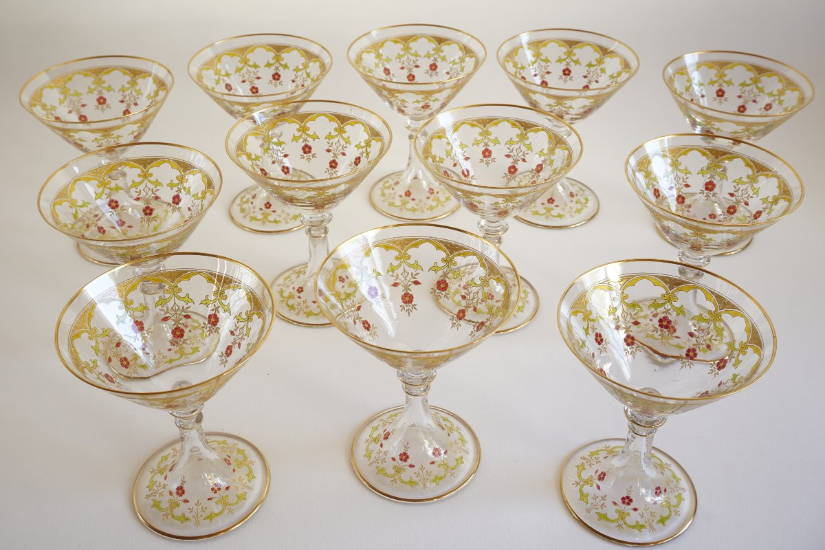 Set Of 36 Gilded And Enamelled Baccarat Crystal Glasses Similar To The Beaune Model-photo-7