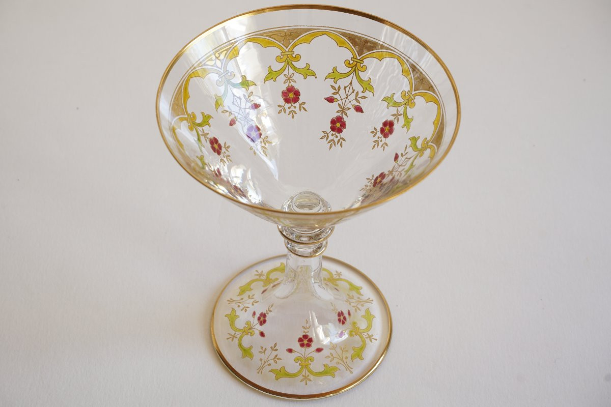 Set Of 36 Gilded And Enamelled Baccarat Crystal Glasses Similar To The Beaune Model-photo-8
