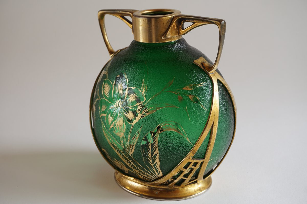 Jugendstil Vase With Gold Frame Carl Deffner Germany-photo-2