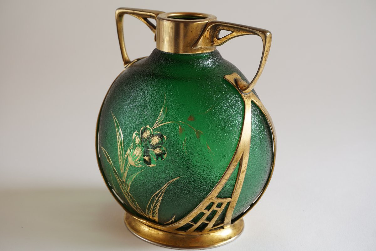 Jugendstil Vase With Gold Frame Carl Deffner Germany-photo-4