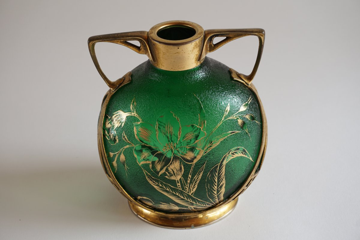 Jugendstil Vase With Gold Frame Carl Deffner Germany-photo-3