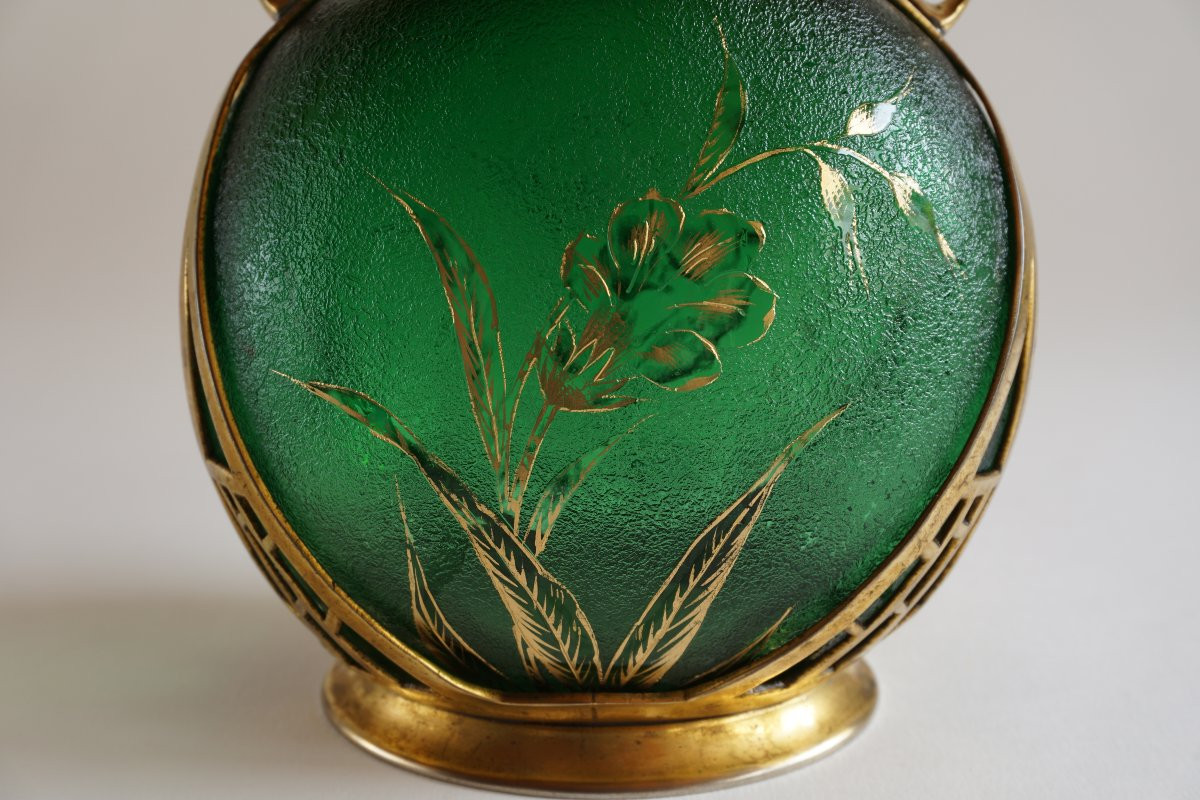 Jugendstil Vase With Gold Frame Carl Deffner Germany-photo-5