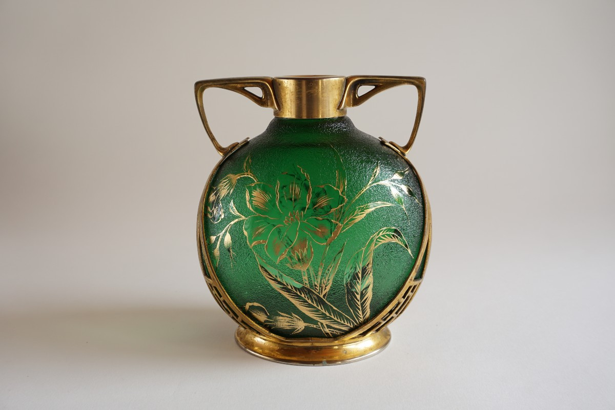 Jugendstil Vase With Gold Frame Carl Deffner Germany