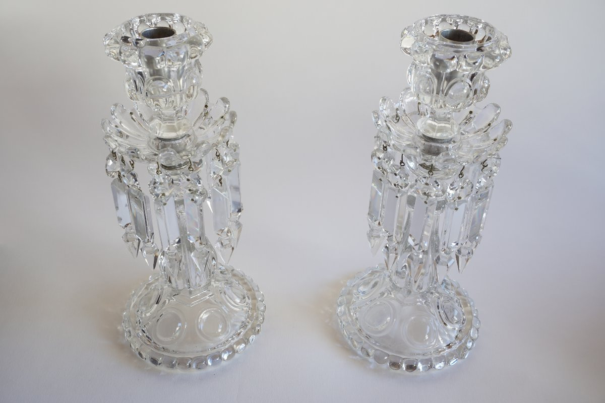 Pair Of Baccarat Crystal Torches, Medallion Model-photo-2