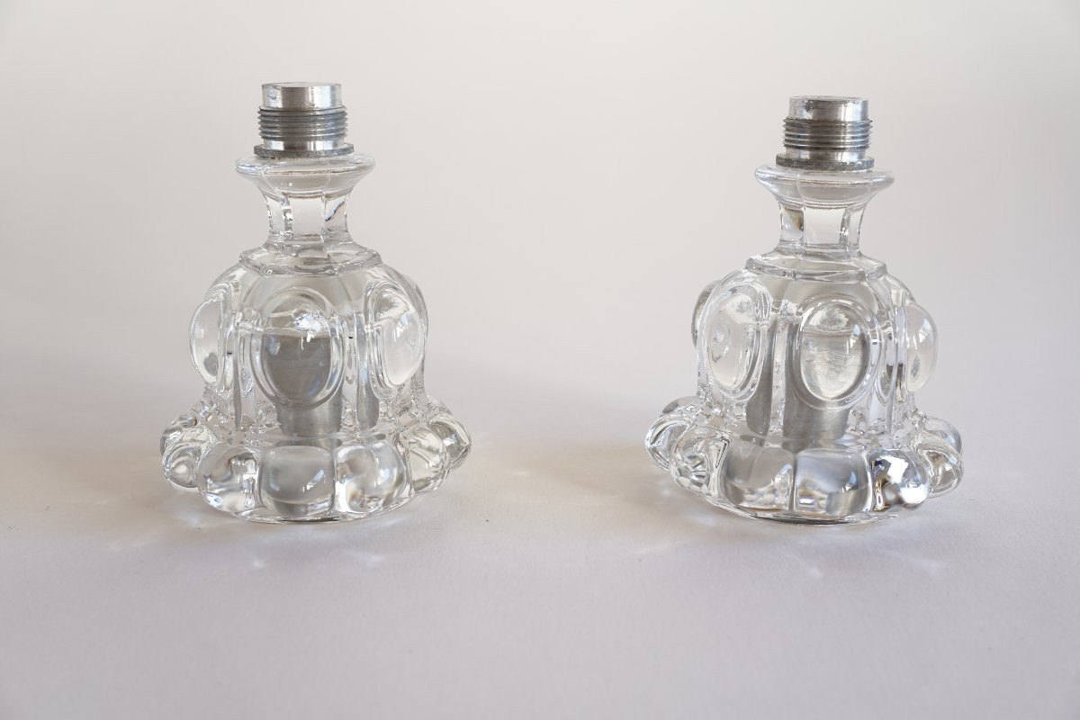 Pair Of Baccarat Crystal Torches, Medallion Model-photo-4