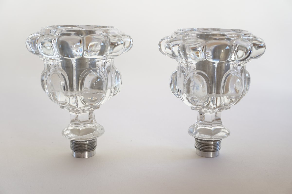 Pair Of Baccarat Crystal Torches, Medallion Model-photo-1