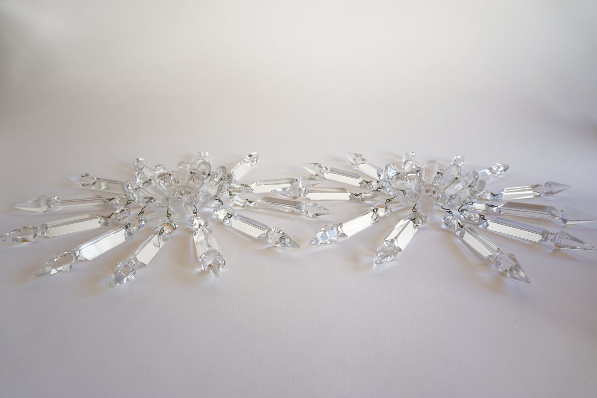 Pair Of Baccarat Crystal Torches, Medallion Model-photo-3