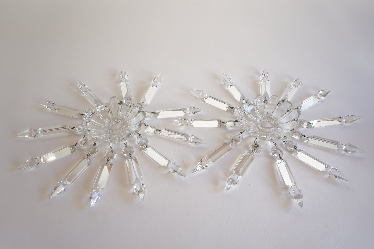Pair Of Baccarat Crystal Torches, Medallion Model-photo-4