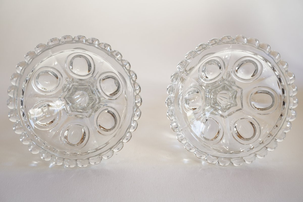Pair Of Baccarat Crystal Torches, Medallion Model-photo-7