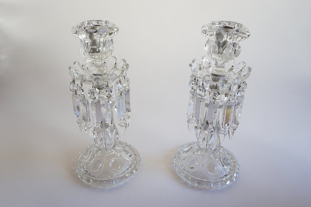 Pair Of Baccarat Crystal Torches, Medallion Model-photo-8