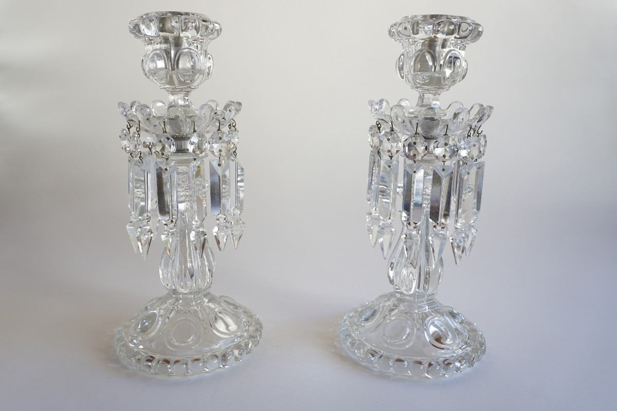 Pair Of Baccarat Crystal Torches, Medallion Model