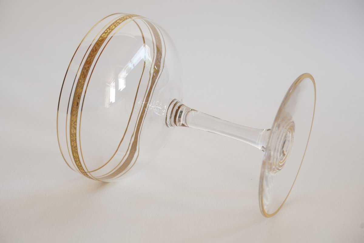 10  coupes champagne cristal Saint Louis, Baccarat  doré ?-photo-2