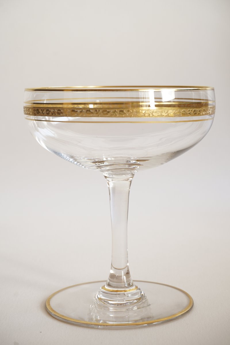 10  coupes champagne cristal Saint Louis, Baccarat  doré ?-photo-3