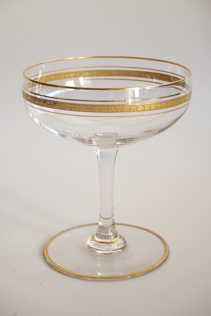 10  coupes champagne cristal Saint Louis, Baccarat  doré ?-photo-1