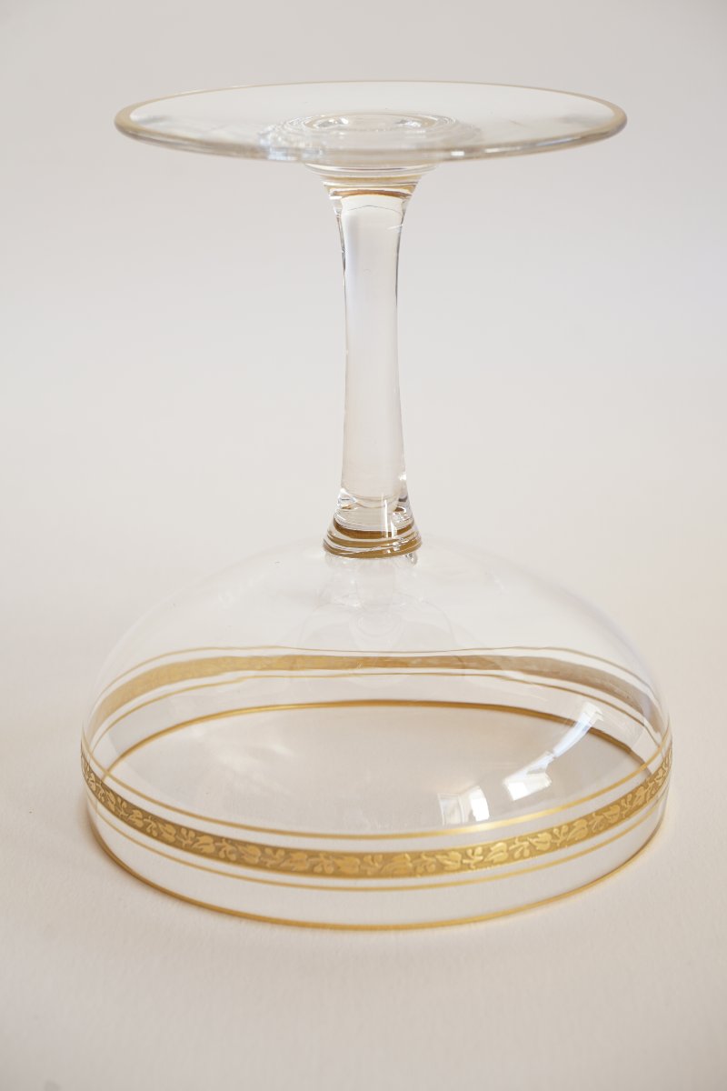 10  coupes champagne cristal Saint Louis, Baccarat  doré ?-photo-2