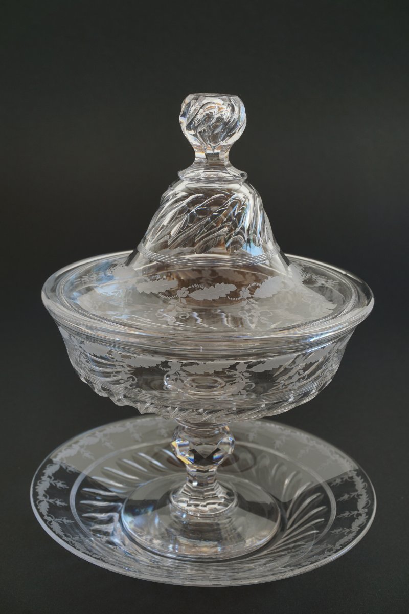 Paire de drageoirs, compotiers couverts  cristal Baccarat Napoléon III-photo-2