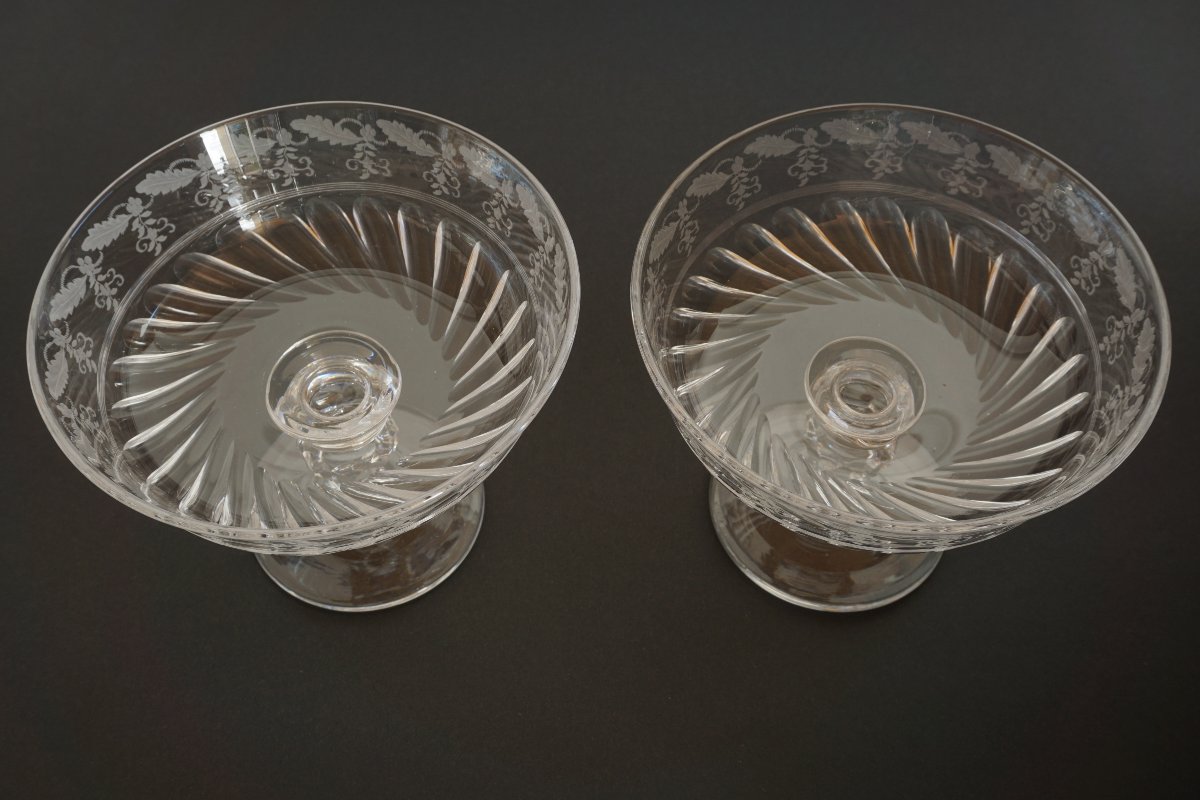 Paire de drageoirs, compotiers couverts  cristal Baccarat Napoléon III-photo-1