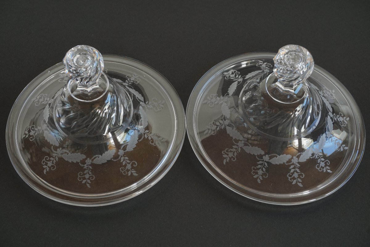Paire de drageoirs, compotiers couverts  cristal Baccarat Napoléon III-photo-2