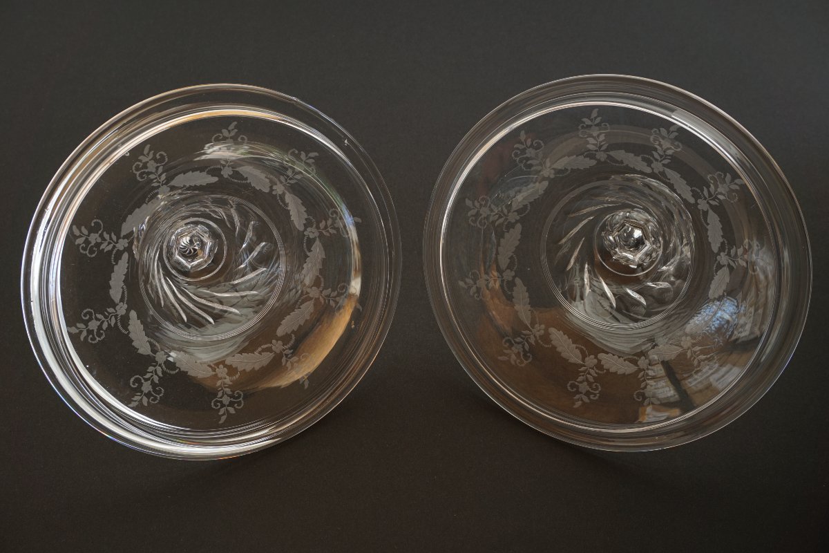 Paire de drageoirs, compotiers couverts  cristal Baccarat Napoléon III-photo-3