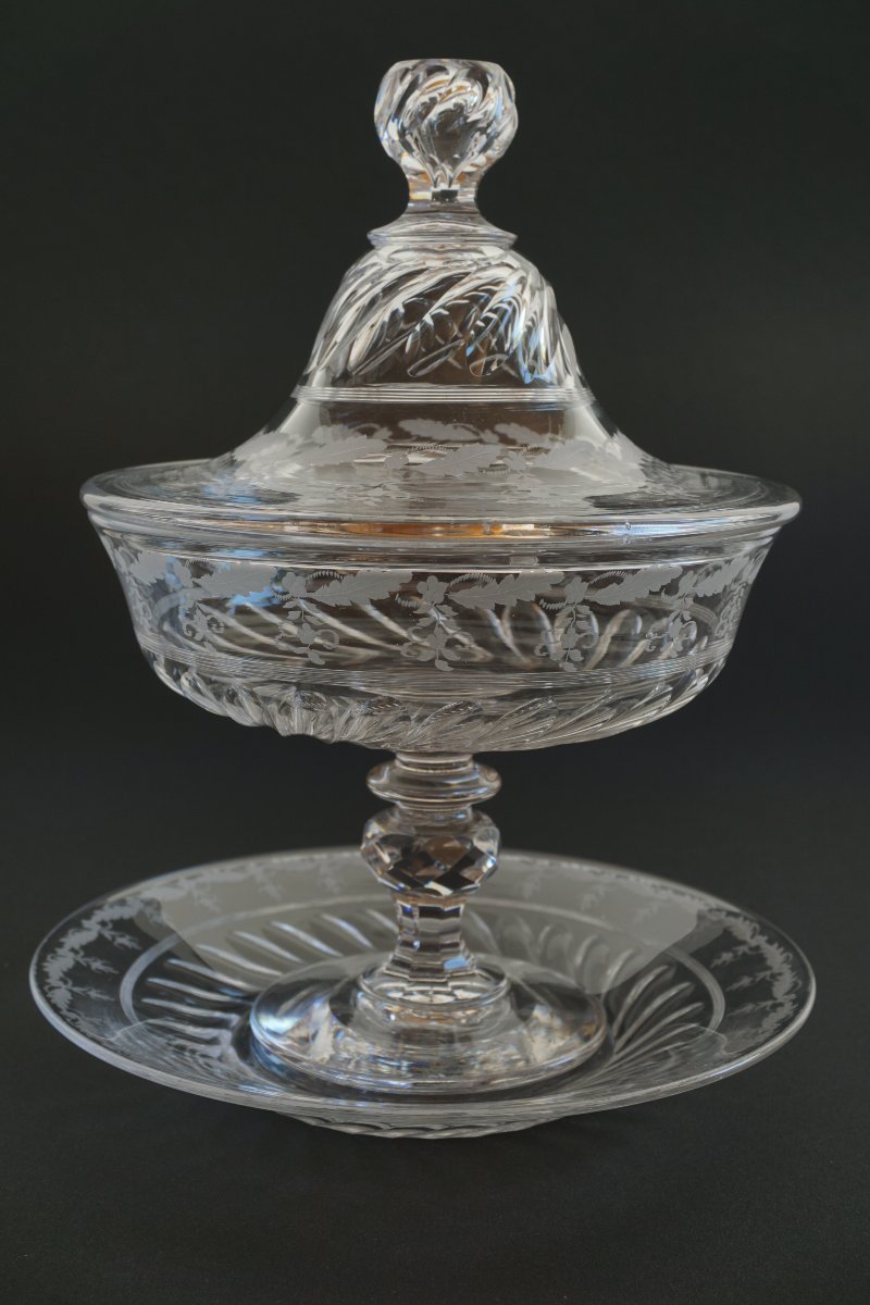 Paire de drageoirs, compotiers couverts  cristal Baccarat Napoléon III-photo-7