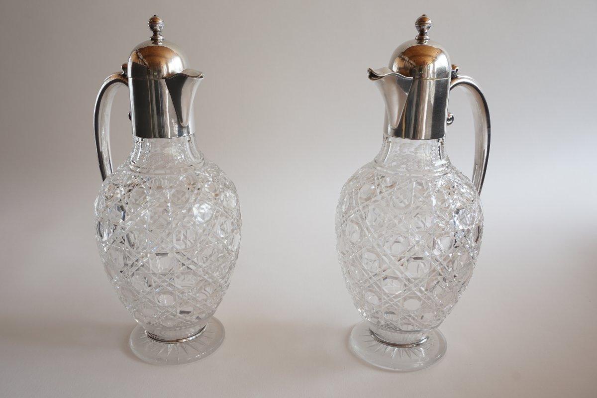 Paire d'aiguières, brocs à vin Baccarat et Christofle-photo-3