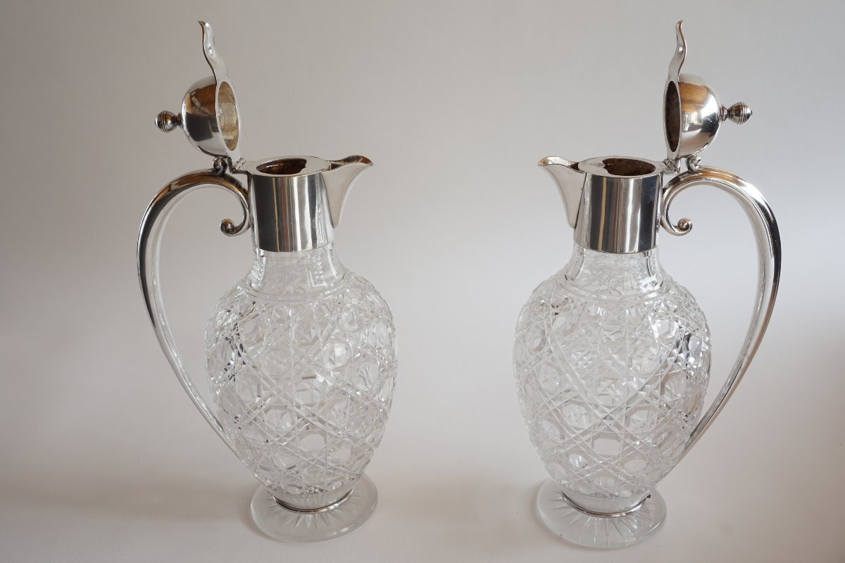 Paire d'aiguières, brocs à vin Baccarat et Christofle-photo-4