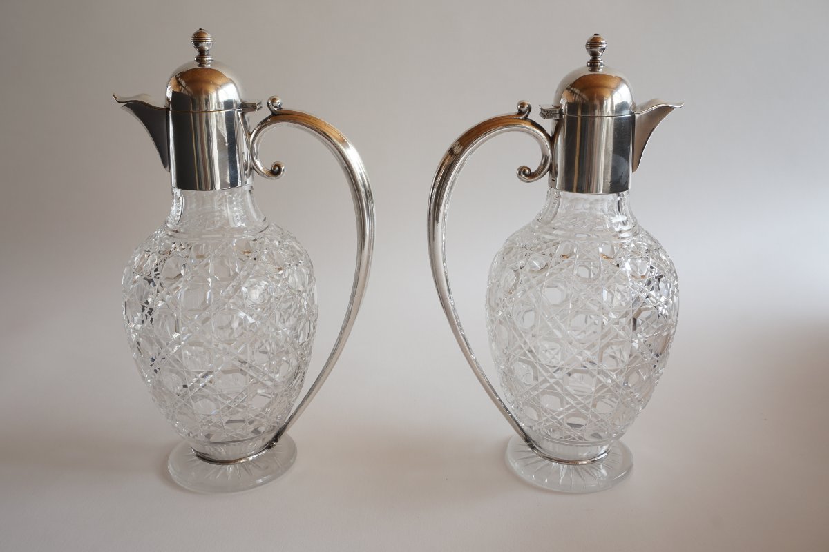 Paire d'aiguières, brocs à vin Baccarat et Christofle-photo-1