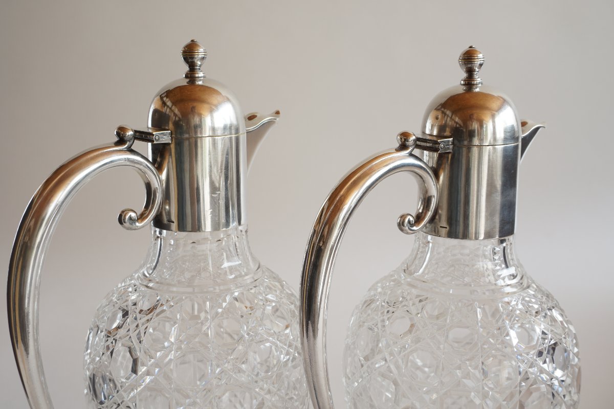 Paire d'aiguières, brocs à vin Baccarat et Christofle-photo-3