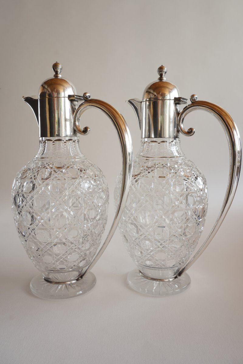 Paire d'aiguières, brocs à vin Baccarat et Christofle-photo-4