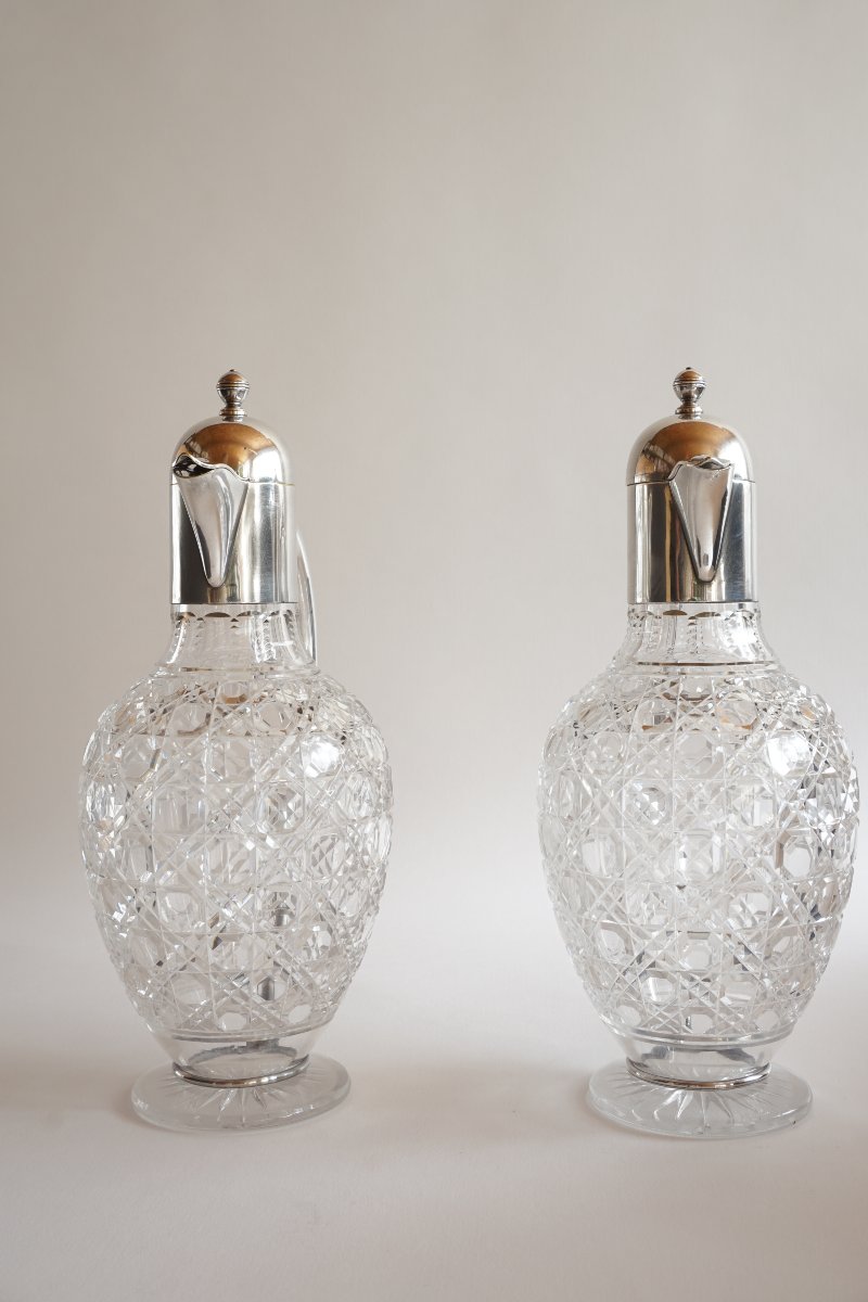 Paire d'aiguières, brocs à vin Baccarat et Christofle-photo-5
