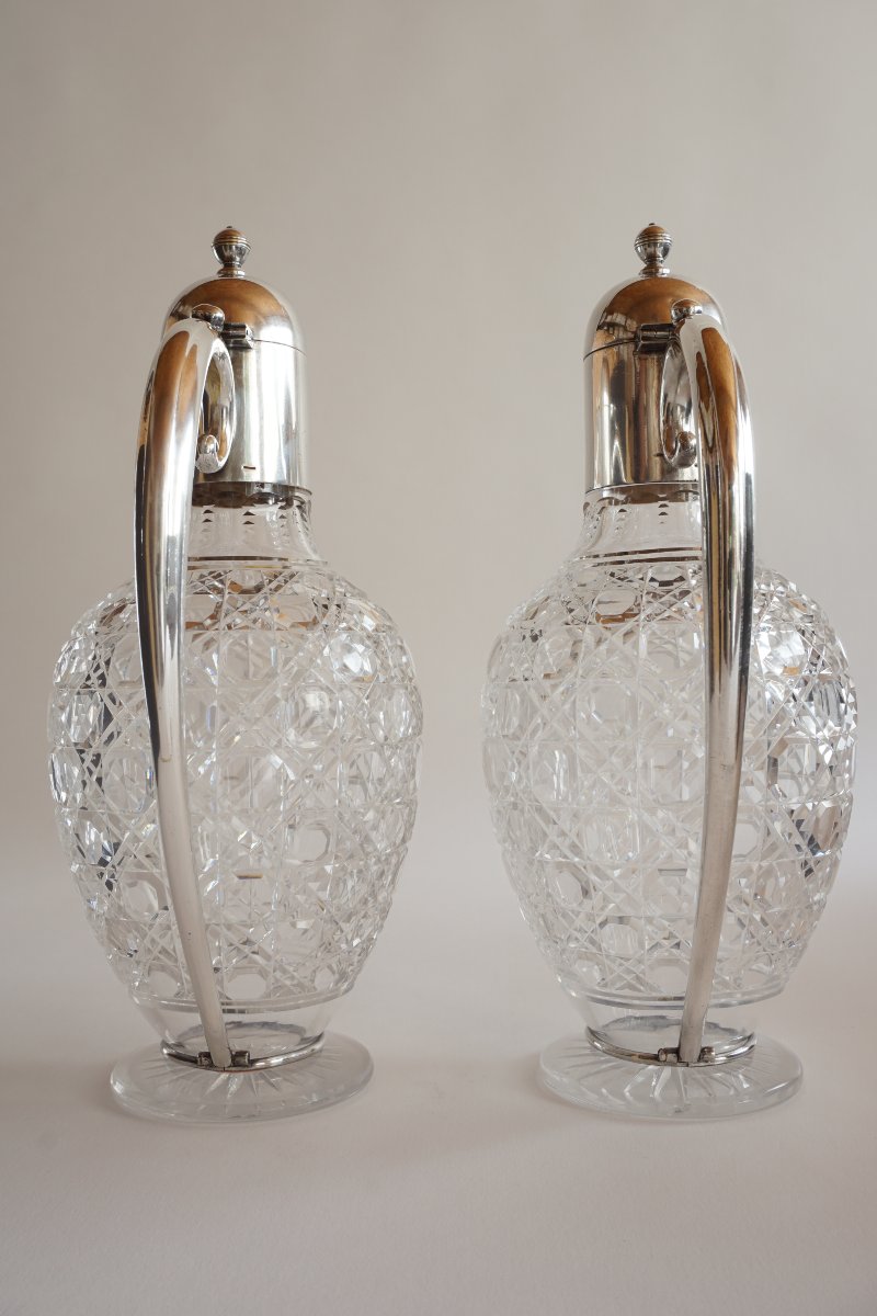 Paire d'aiguières, brocs à vin Baccarat et Christofle-photo-7