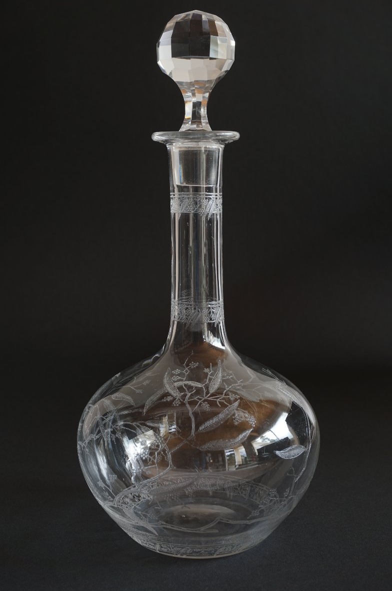 Baccarat Crystal Wine Decanter Engraved Mimosa