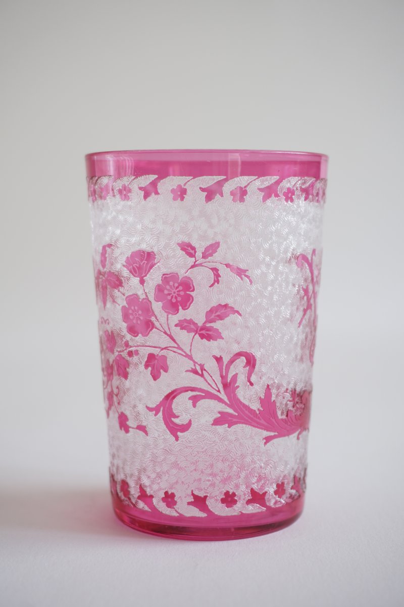 Verre, gobelet art nouveau cristal overlay Baccarat, Saint Louis?-photo-2