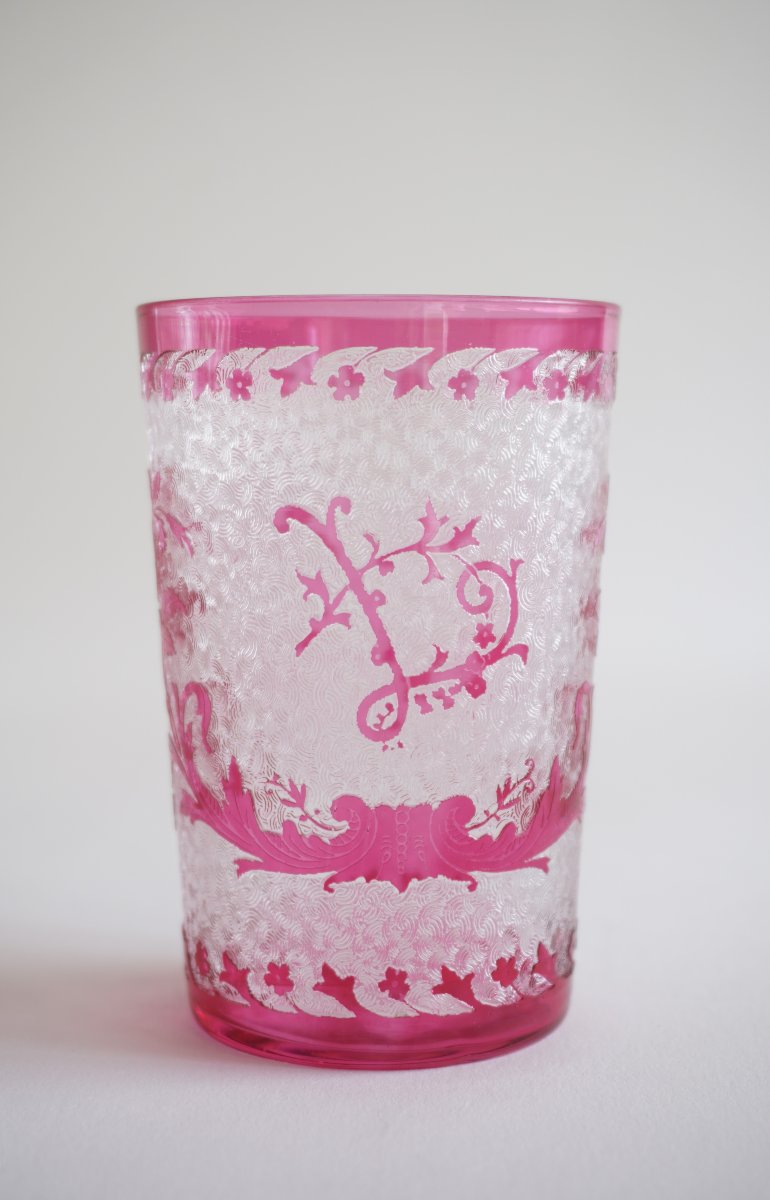 Verre, gobelet art nouveau cristal overlay Baccarat, Saint Louis?-photo-3