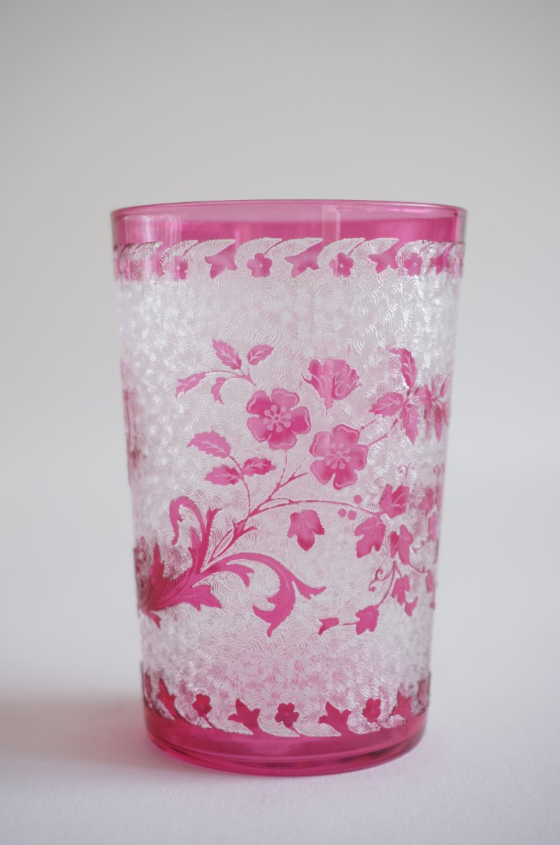 Verre, gobelet art nouveau cristal overlay Baccarat, Saint Louis?