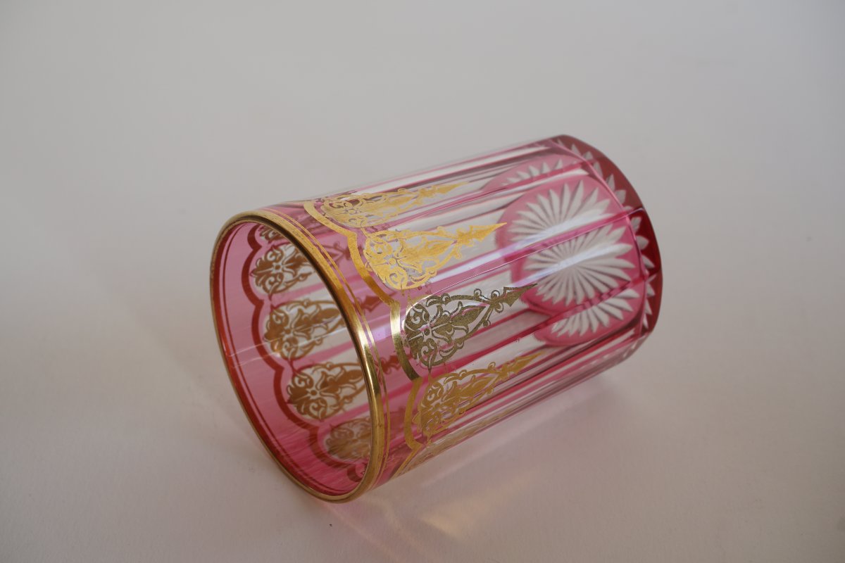 Goblet, Pink And Gold Baccarat Crystal Glass-photo-2