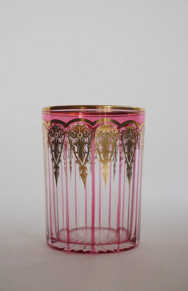 Goblet, Pink And Gold Baccarat Crystal Glass-photo-3