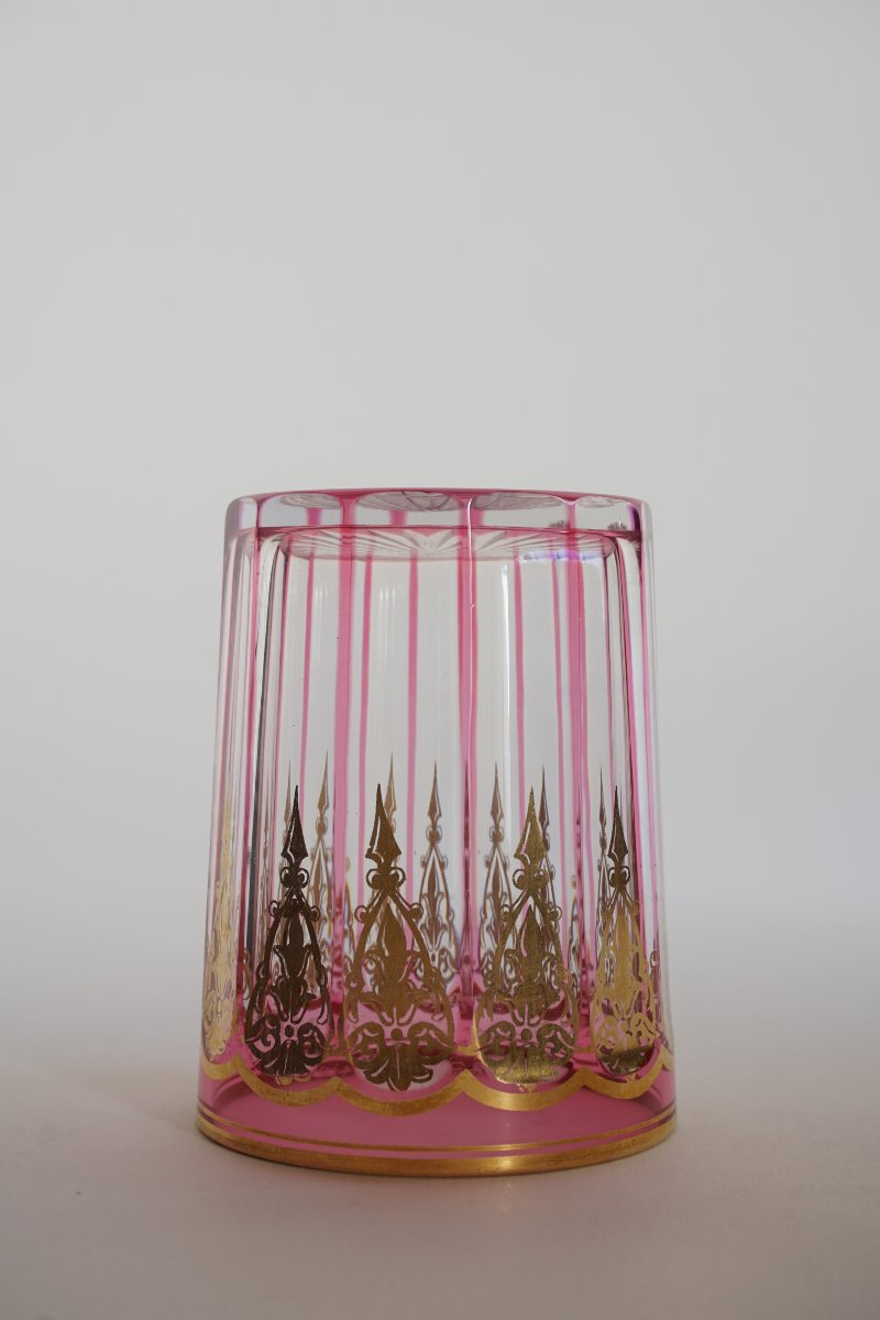 Goblet, Pink And Gold Baccarat Crystal Glass-photo-1