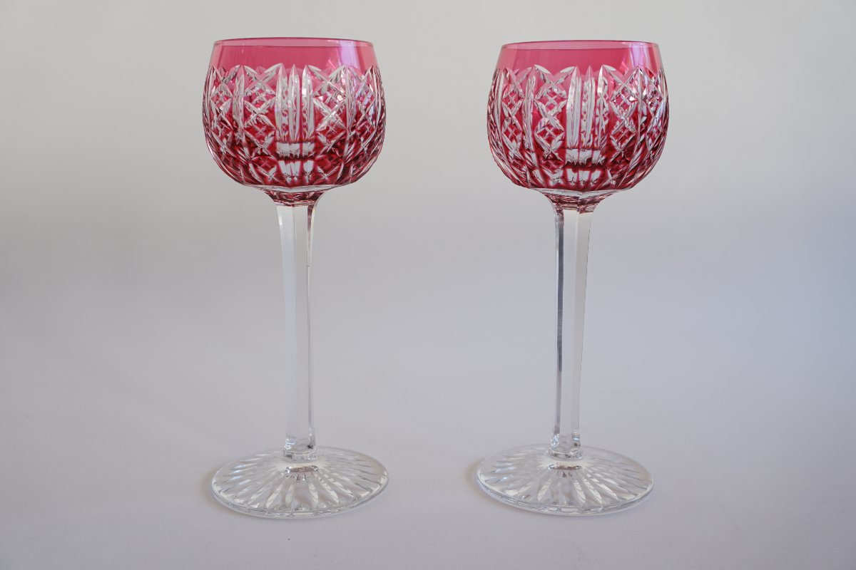 2 Large Glasses, Saint Louis Riesling Crystal Roemers-photo-2