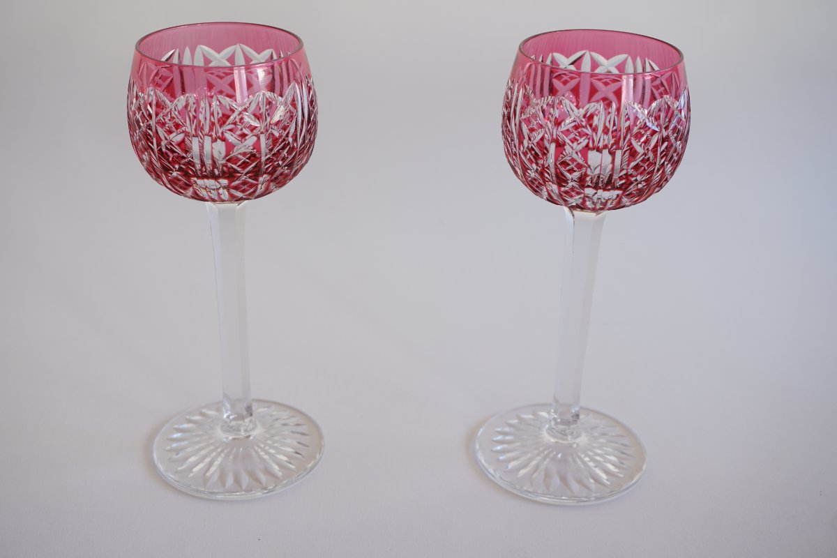 2 Large Glasses, Saint Louis Riesling Crystal Roemers-photo-4