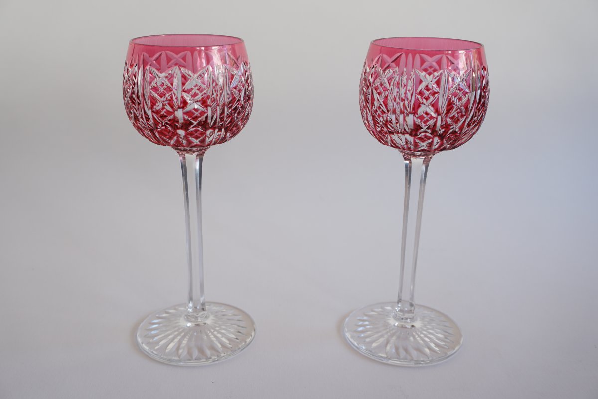 2 Large Glasses, Saint Louis Riesling Crystal Roemers-photo-1