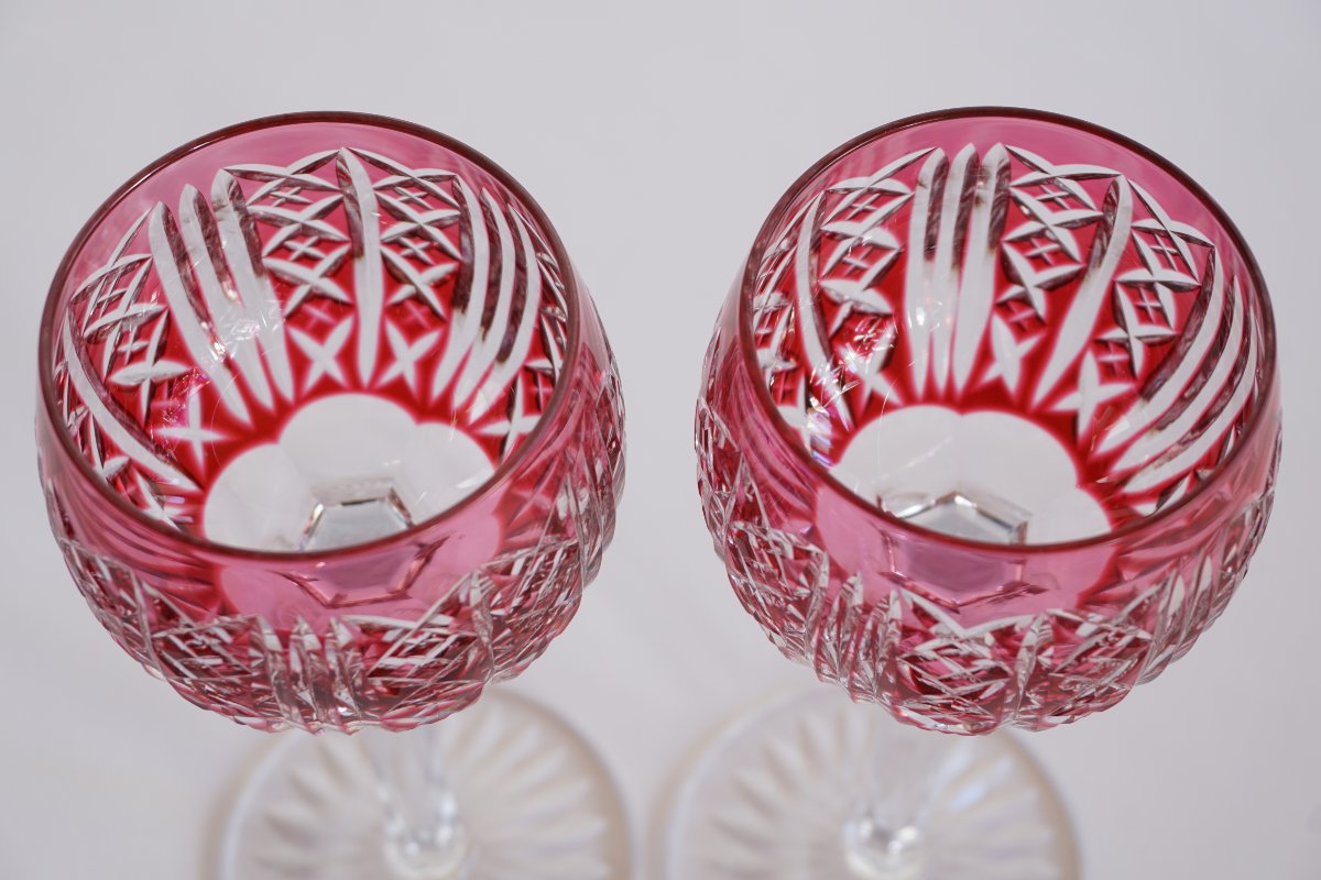 2 Large Glasses, Saint Louis Riesling Crystal Roemers-photo-3