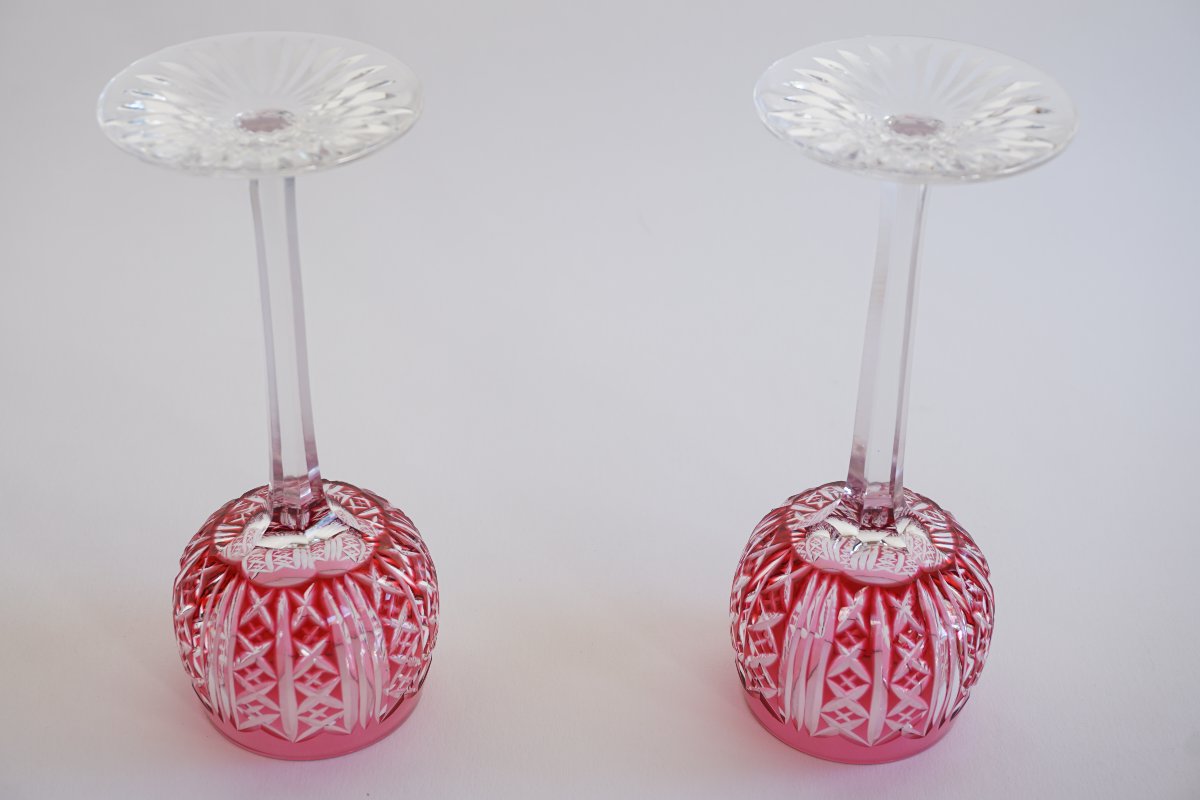 2 Large Glasses, Saint Louis Riesling Crystal Roemers-photo-4