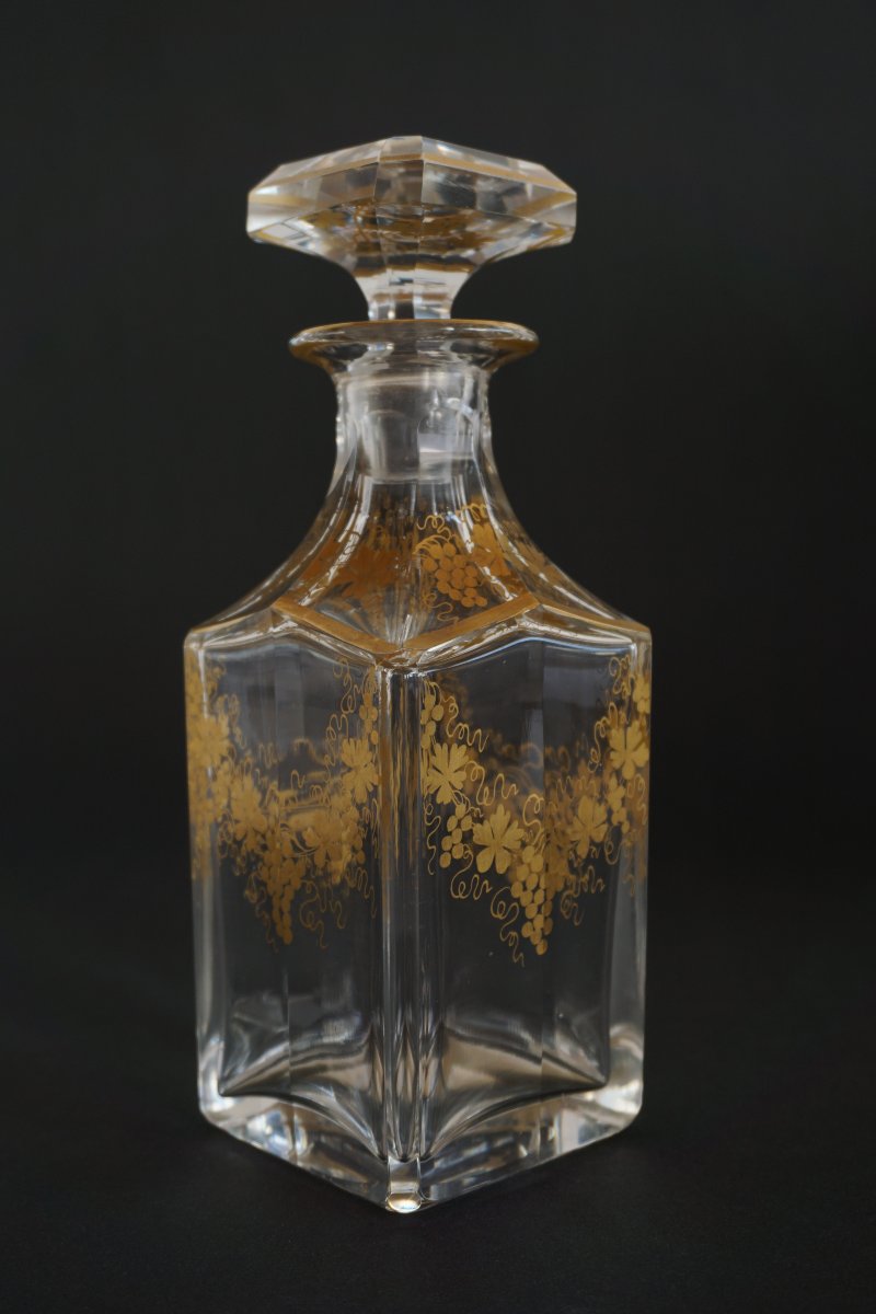 Liqueur Decanter, 19th-century Gilded Baccarat Crystal Carafe-photo-3